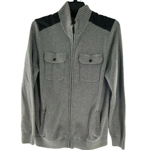 APT.9 Mens Knitted Full Front Zip Buttons Shoulder Patch Side Pockets Sweaters M - Picture 4 of 6